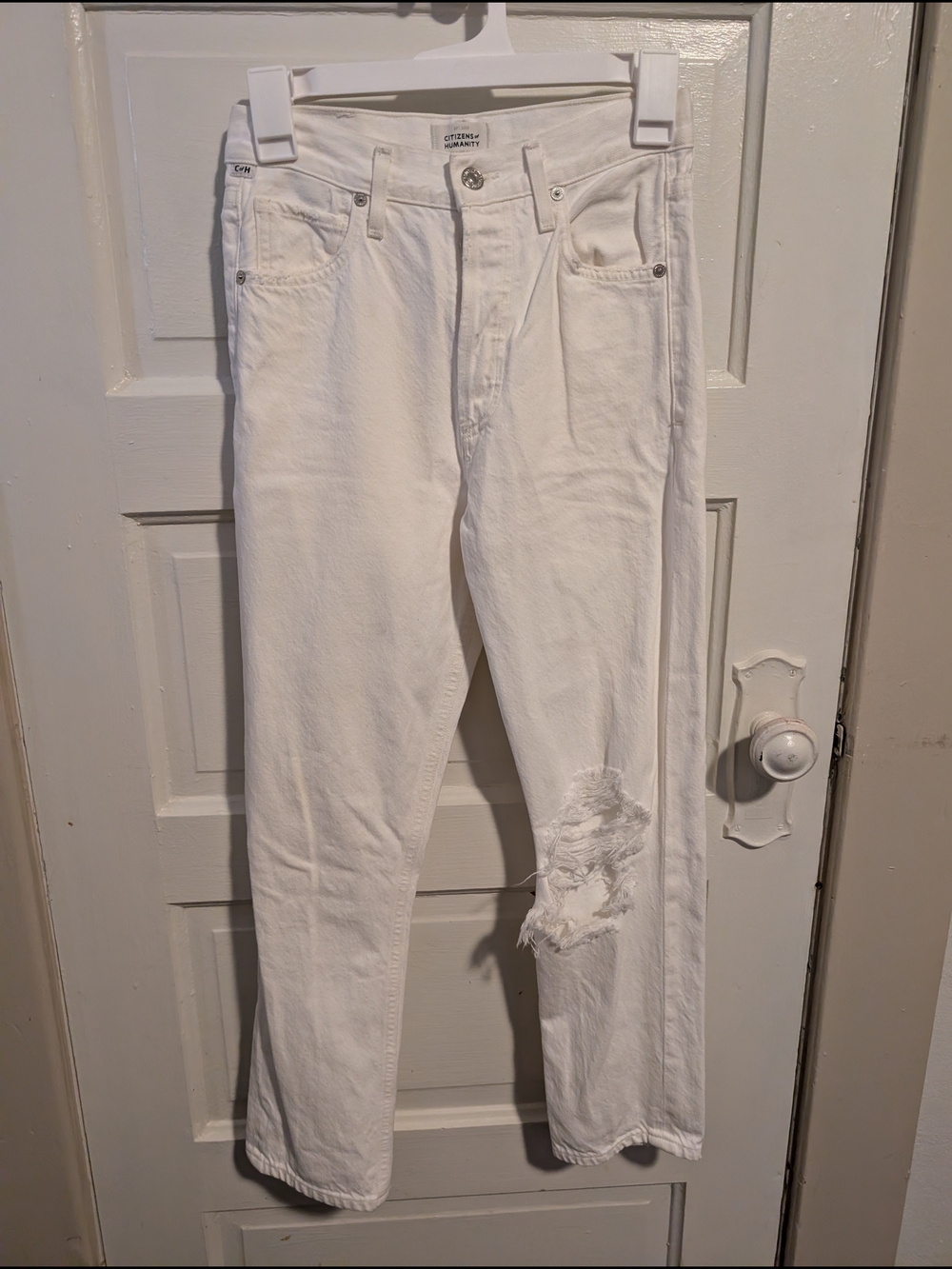 Citizens Of Humanity White Distressed Ankle Crop Jeans